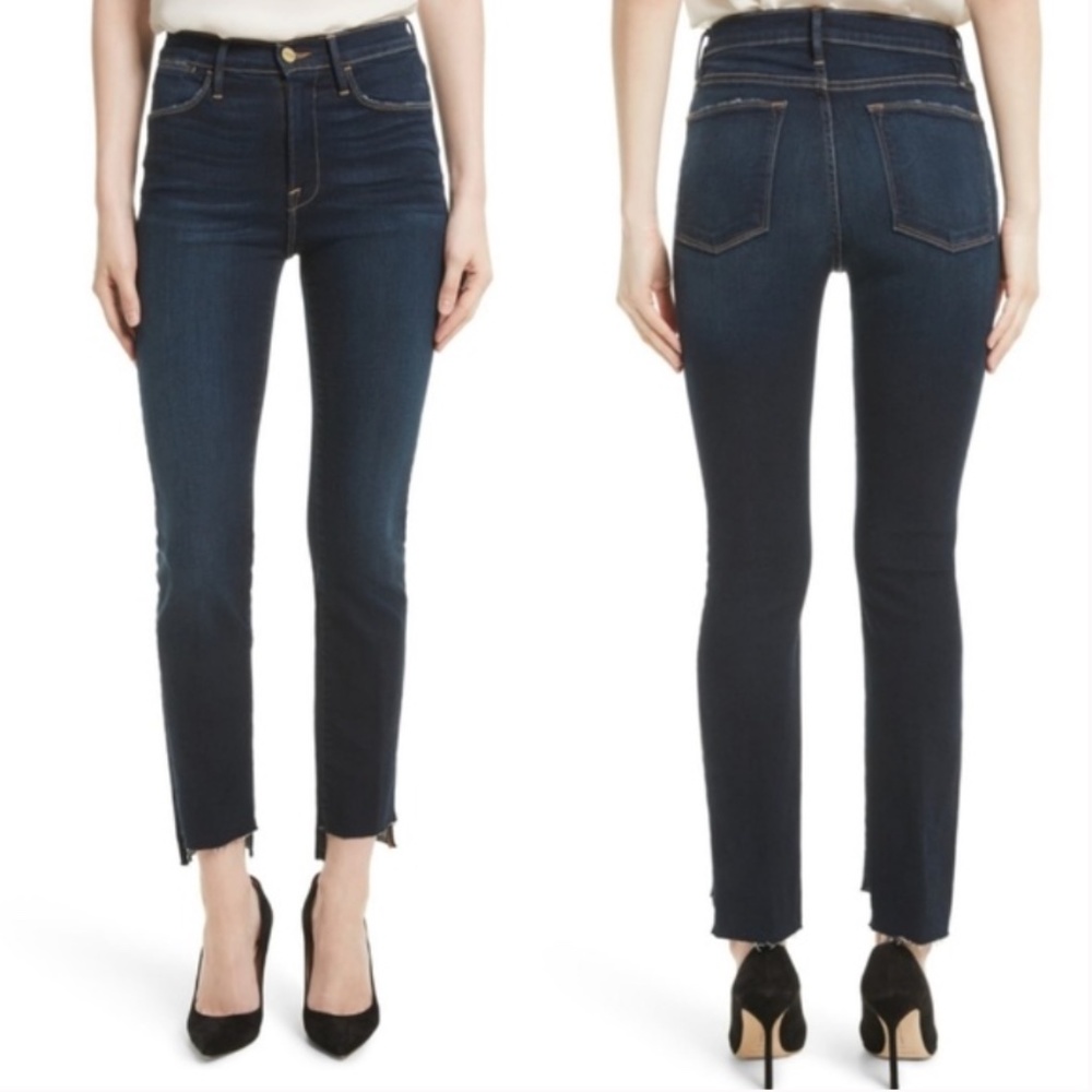 Frame Le High Straight Raw Stagger Jeans in Cabana